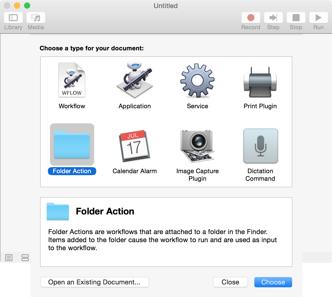 screenshot of creating a folder action