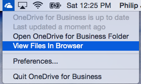 Opening the OneDrive web app from the menu bar icon